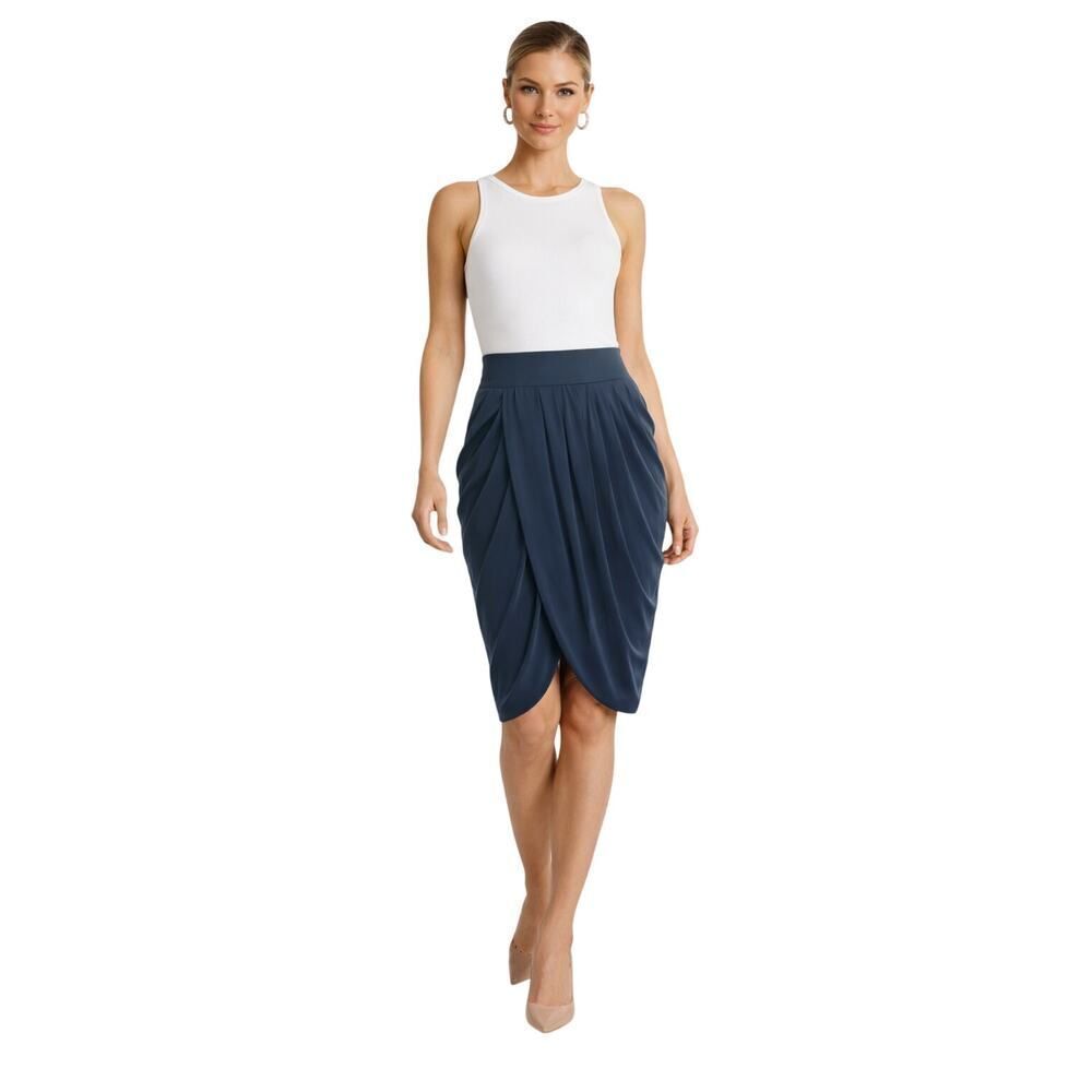 TERI JON SPORTSWEAR Women's Knee Length Silk Pleated Tulip Skirt Gray Size 8